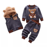 3PC Winter Baby Boys and Girls Thick Fleece Hooded Warm Bear Suit