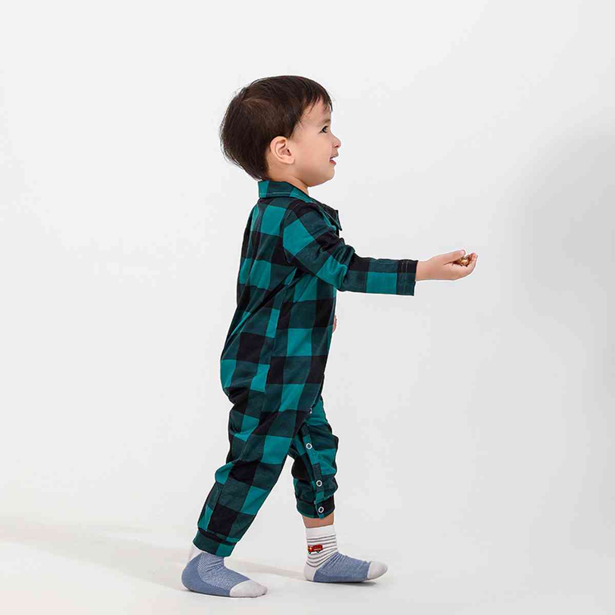 Baby Plaid Collared Neck Jumpsuit