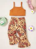 Butterfly Print Cropped Tank Top and Long Leopard Print Flare Pants Set