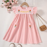 Girls Embroidered Lace Trim Round Neck Dress
