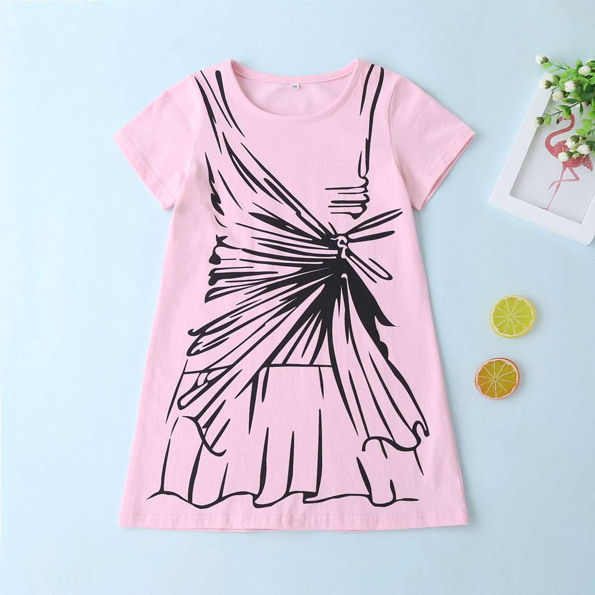 Round Neck Printed Short Sleeve Mini Dress