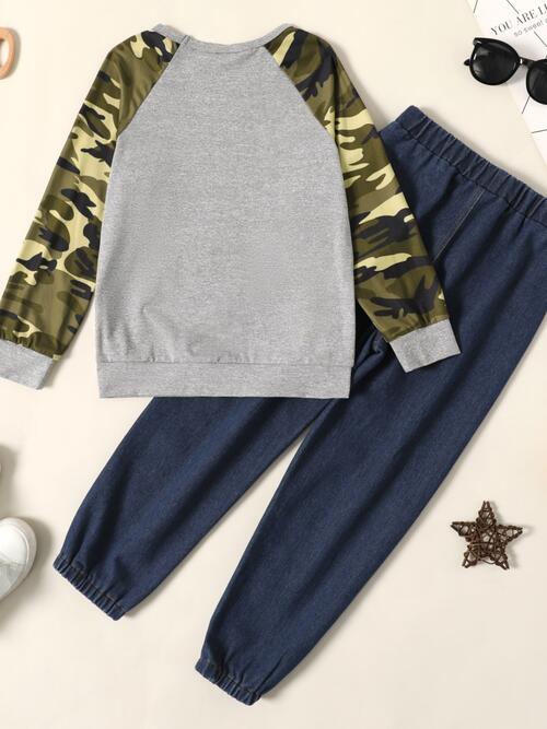 Camouflage Round Neck Top and Pants Set