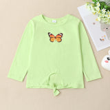 Round Neck Butterfly Graphic Long Sleeve T-Shirt