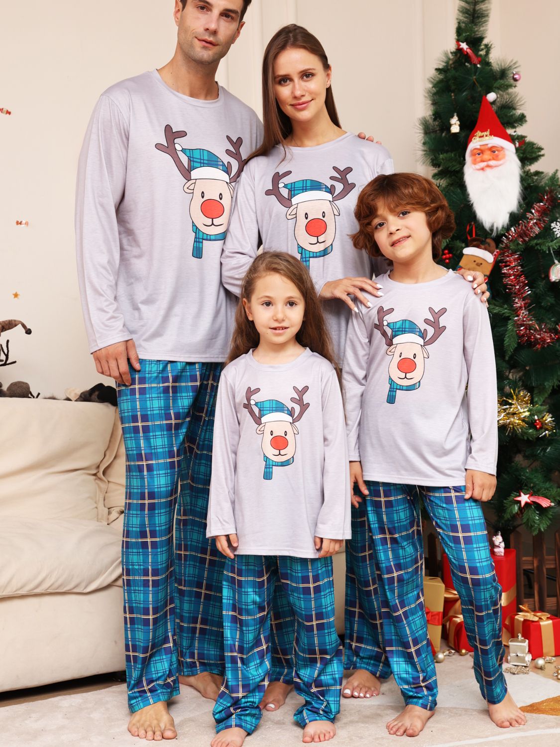 Rudolph Graphic Long Sleeve Top and Plaid Pants Set