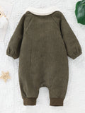 Baby Buttoned Collared Neck Corduroy Jumpsuit