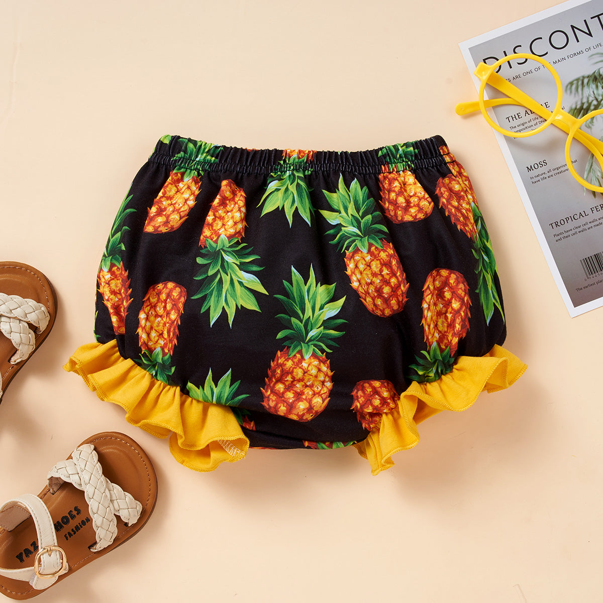 SUMMER TIME Bodysuit and Pineapple Graphic Shorts Set