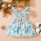 Baby Girl Floral Smocked Square Neck Dress
